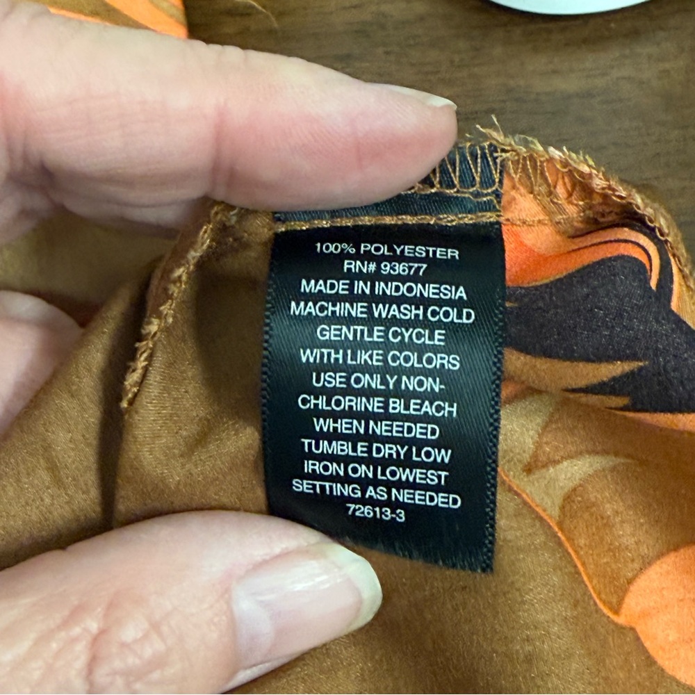 Worthington XL Satin Blouse Brown Orange Floral Button Down Long Sleeve Top - Picture 7 of 8